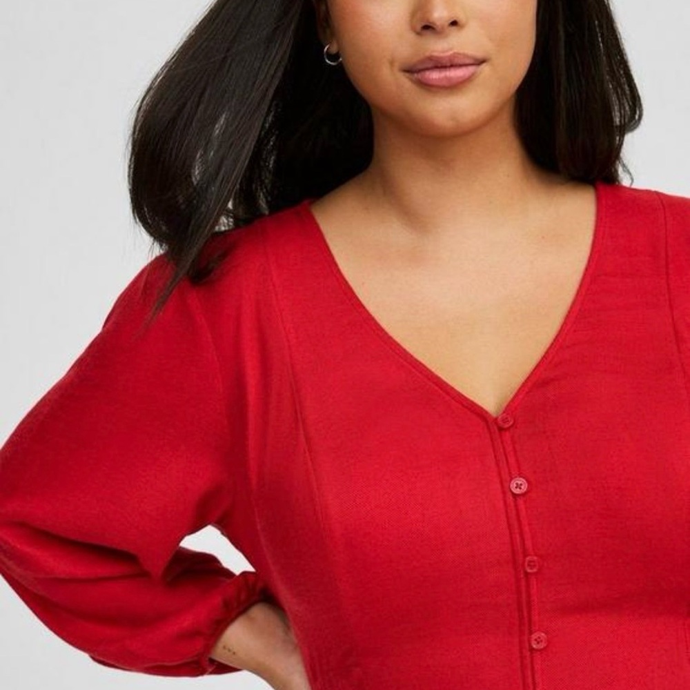 Torrid Red Button-Front Blouse - Picture 4 of 6